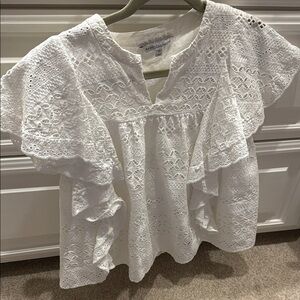 Rebecca Taylor White Flutter Sleeve Blouse with Bib Collar